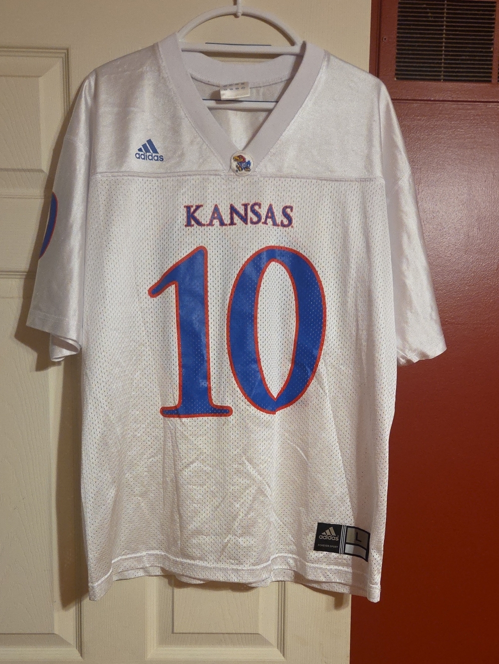 KU adidas Kansas White Blue Red #10 Football Jersey